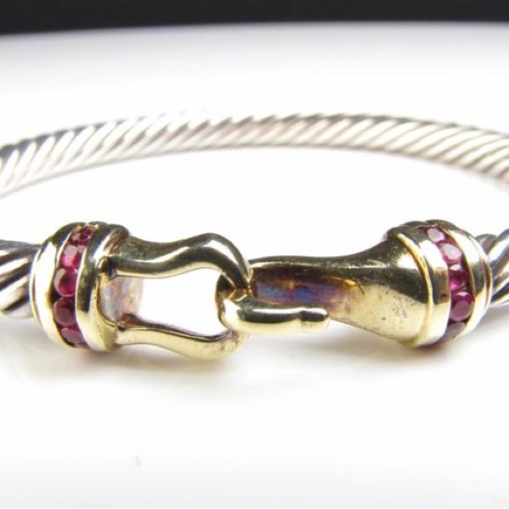 David Yurman Gold and Silver Women's Bracelet with Ruby stones